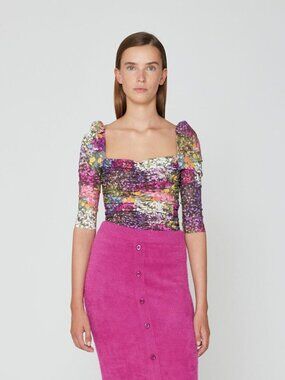 ROTATE BY BIRGER CHRISTENSEN Freja Very Berry Floral Ruched Top, Size 6
